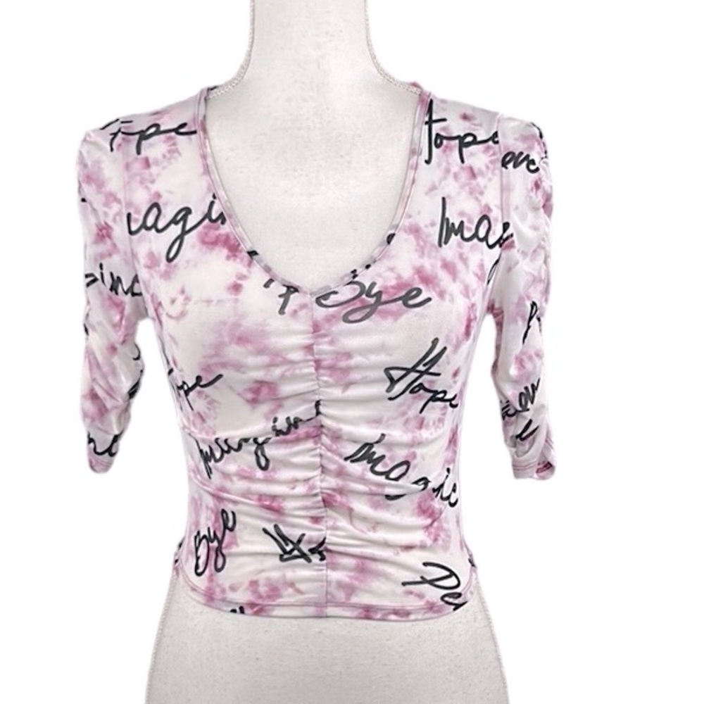 Love J 90s Y2K Sheer Pink & Black Peace Love Top Size Small New with tags!